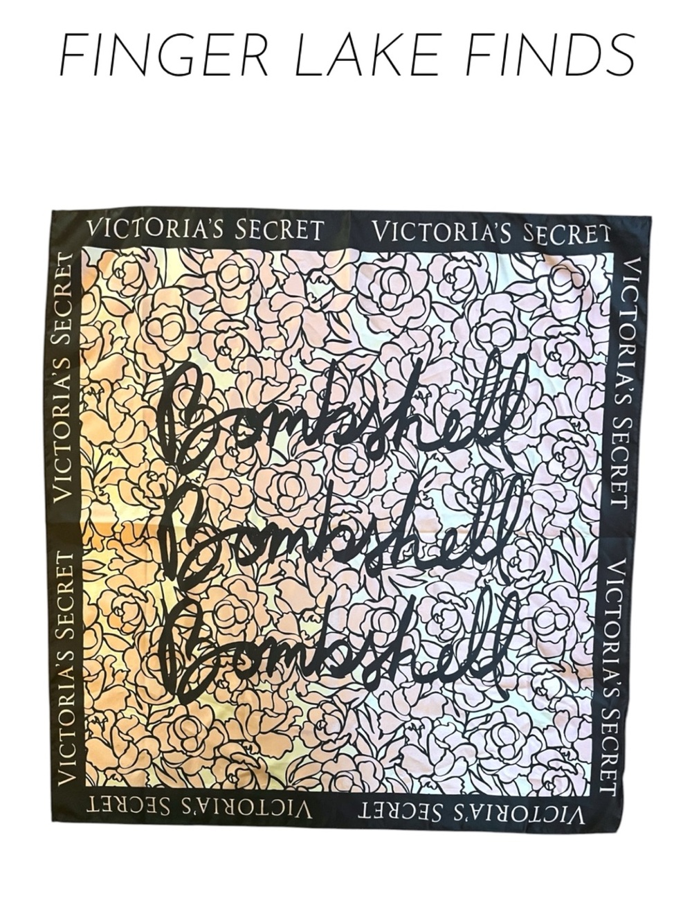 Victoria's Secret Floral Script Bombshell Scarf in Pink and Black